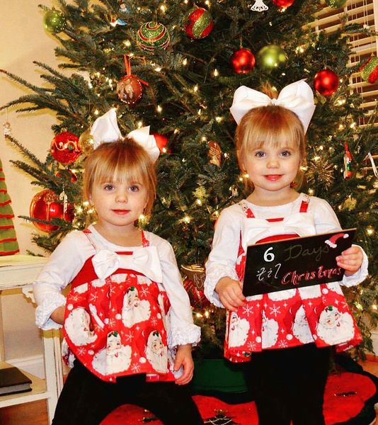 

2018 fashion christmas children's wear girl style santa claus print halter cute party dresses, Red;yellow