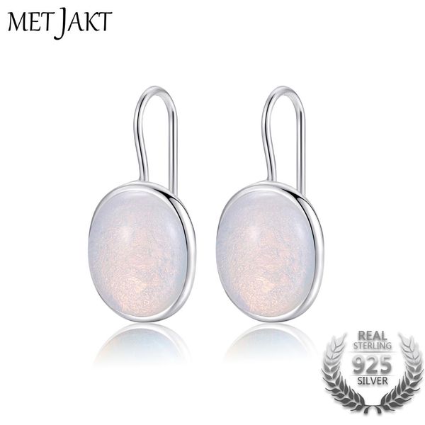 

metjakt natural oval clear moonstone drop earrings solid 925 sterling silver hook earring opal for women's fine jewelry, Golden;silver