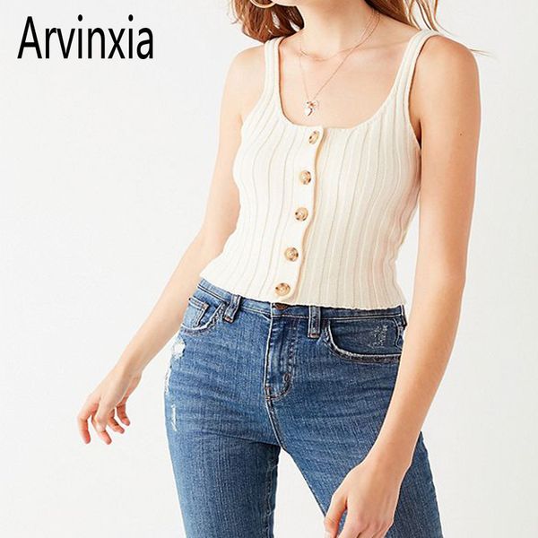 

arvinxia spaghetti strap solid woman new arrivals button decorative women camis autumn slim sleeveless ladies, White