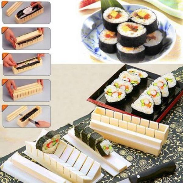 

1 set 10 pcs new diy cooking tools roll sushi mold home kitchen dinner healthy sushi maker kit rice mold making vbr33 t50