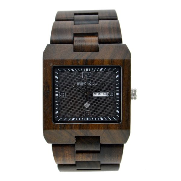 

Black quare watche for men wooden belt wri twatche 3hand andalwood watch