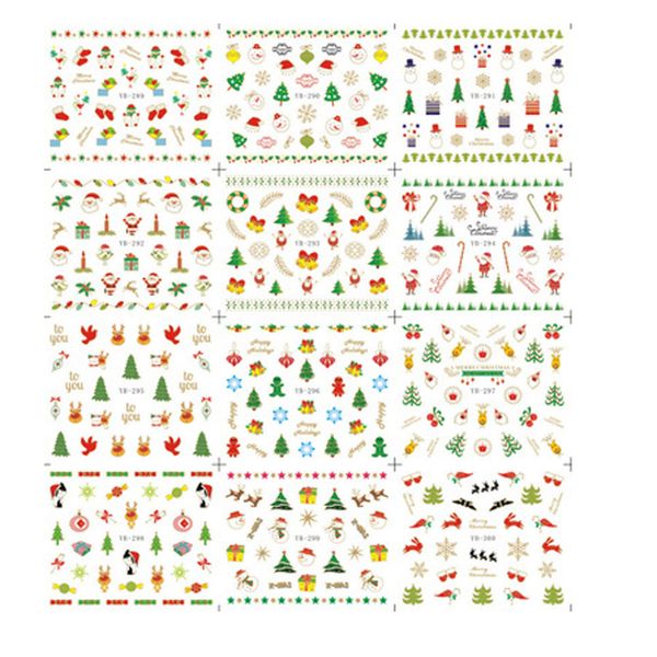 

colorful christmas theme nail art stickers design gel polish decorations nail decals for manicure random color, Black
