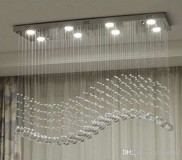 

contemporary crystal rectangle chandelier rain drop crystal ceiling light fixture wave design flush mount for dining room