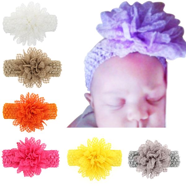 

2020 baby girls lace flower headbands crochet headband hair bands for baby hair accessories headwear 20pcs per lot h084, Slivery;white