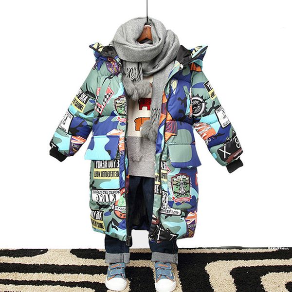 

hooded for kids jacket boys jackets clothes new brand winter graffiti camouflage parkas for teenagers boys thick long coat, Blue;gray