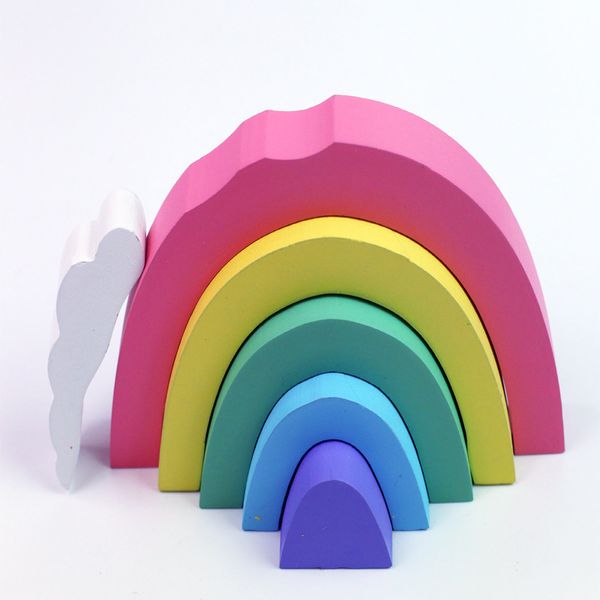 Set di blocchi da costruzione in legno arcobaleno per bambini Giocattoli impilabili in legno fai-da-te Giocattolo educativo Camera dei bambini Decorazioni scandinave Puntelli per foto