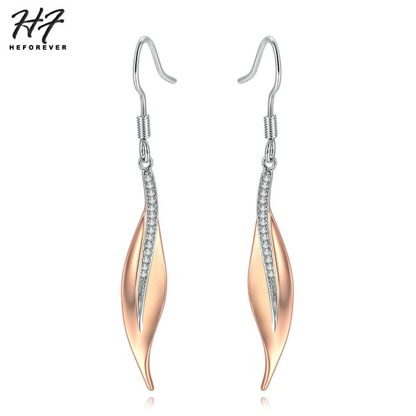 

classic style fallen leaf shape drop earring for women girl cubic zirconia rose white gold color gift fashion jewelry e395, Silver