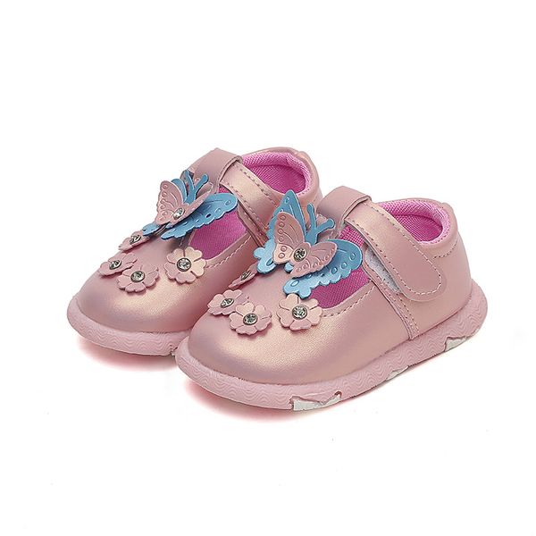 Baby Casual Shoes Girls Shoes Leather Pink Mary Jane With Butterfly Children Good Quality Toddler For Walking Leather Boots For Kids Girls Boys