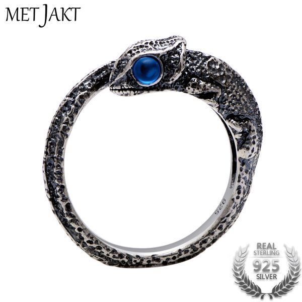 

metjakt vintage chameleon lizard ring with gems solid 925 thai silver open rings for men and women personalized jewelry, Golden;silver