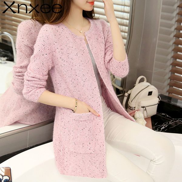 

2018 new spring female knitted cardigan korean women in the long thick loose sweater coat pocket girl xnxee, White;black