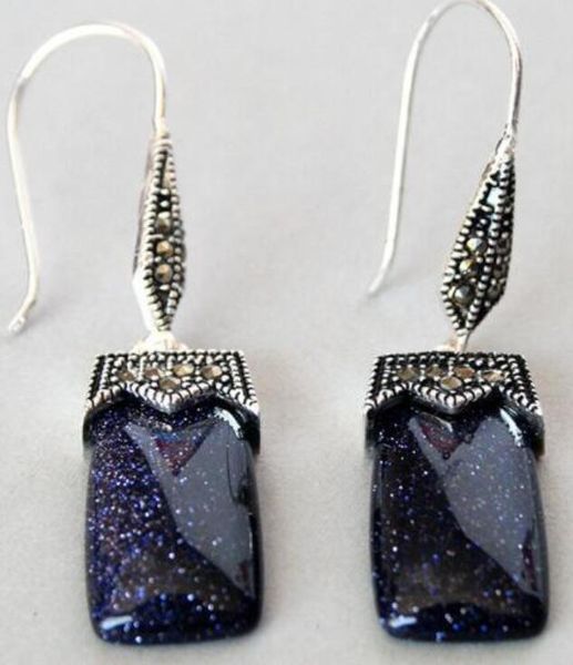 

ll<<< fashion jewelry blue sand stone 925 silver & macasite earrings, Golden