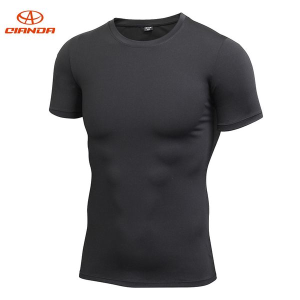 

men sport running short sleeve fitness t-shirts compression clothes tee shirt workout clothing slim breathable quick dry, Black;blue