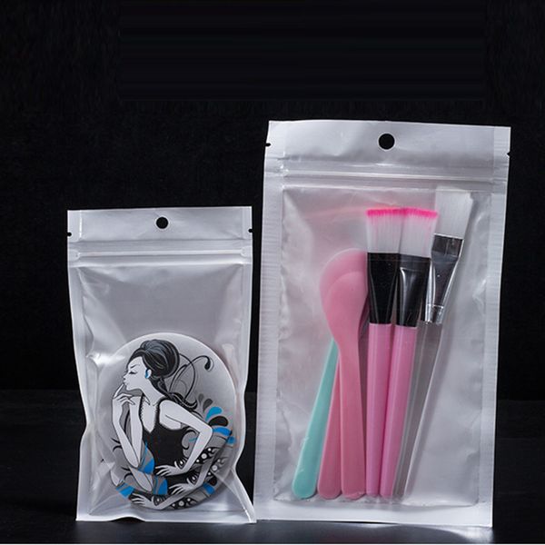 

Free shipping White/Clear Self Seal Zipper Plastic Retail Packaging Poly Bag Hang Hole for storage pouch Ziplock Bag zip lock