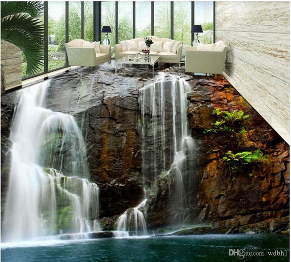 

3d pvc flooring custom p waterproof floor wall stickers mountain stream, waterfall, stone, natural scenery, 3d wall murals wallpaper