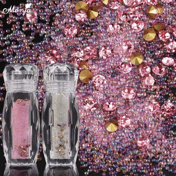 

monja 2 type nail art sharp bottom czech rhinestone mini caviar beads glass crystal gem charm mixed decorations accessories, Silver;gold