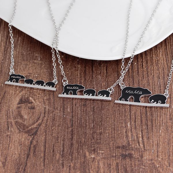 

mama bear necklace alloy bear animal pendant love necklace mom & kid alloy necklace fashion jewelry for gift, Silver