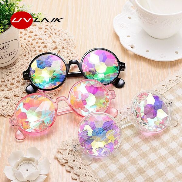 

women retro rave festival round sunglasses men holographic mosaic prism sun glasses party cosplay, White;black