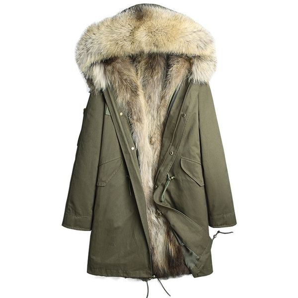 

zollrfea real fur parka winter jacket real raccoon fur hooded coats nature raccoon dog lining jacket man coat ca0352, Black