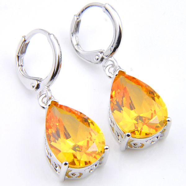 

10prs luckyshine fashion shine water drop fire royal citrine cubic zirconia gemstone silver dangle earrings for holiday wedding party