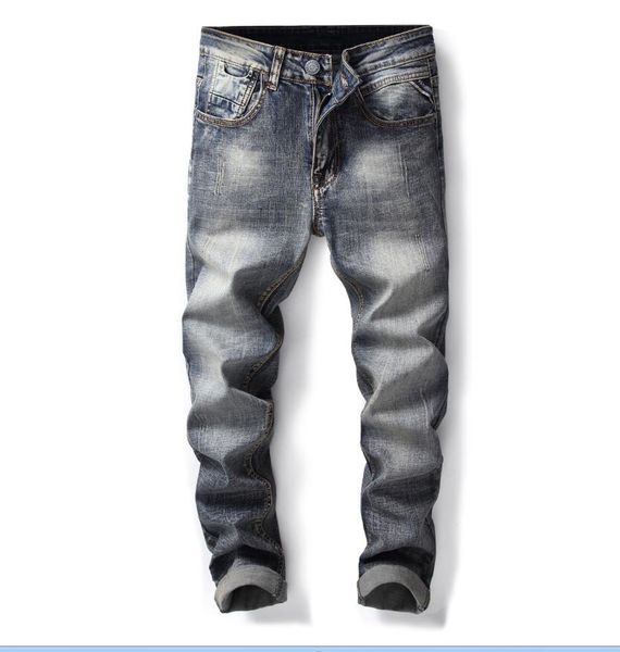 

mens designer washed stretch jeans straight leg retro blue scratched denim pant streetwear trousers 8907