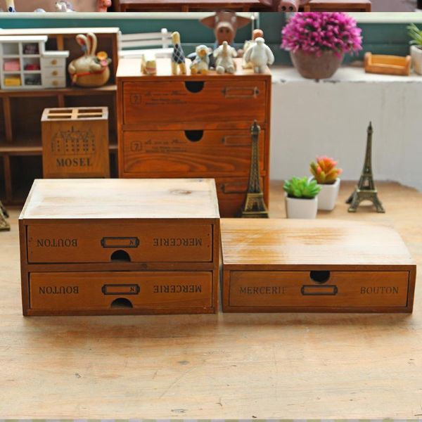 2019 Zakka Retro Vintage Office Desktop Wooden Storage Boxes Two