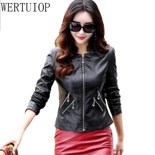 

wertuiop spring and autumn new fashion black slim wild s-3xl women leather jacket short sleeve female jacket coat clothing