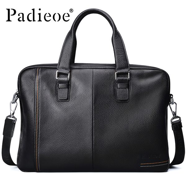 

padieoe business men's briefcase genuine cow leather luxury handle bag for male fashion laptote bags for men casual