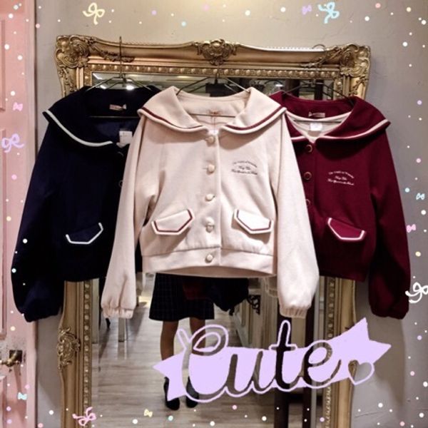 

2016 new autumn&winter preppy style sailor collar sweet women woolen short jacket young girl navy japan brand cute navy overcoat, Black;brown