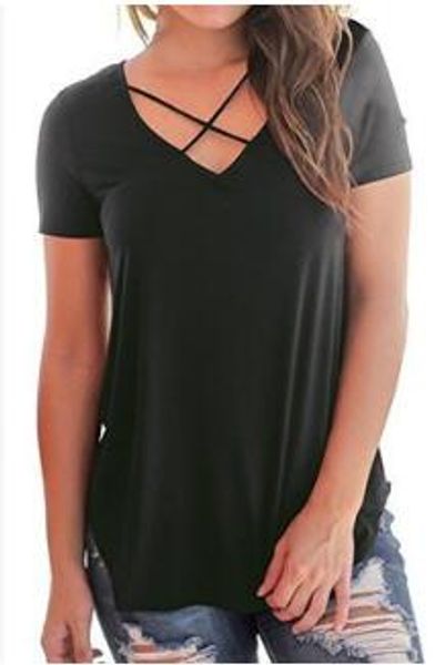 

neck women v loose summer sleeve 10 women's t-shirt casual shirts cotton fashion tees b3909 blusas short clothing shirt colors cro eif, Black