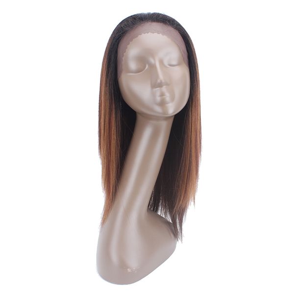 

popular straight synthetic lace front wigs for women zxtress hair ombre brown black color hairpiece 1.5*13.5 lace frontal wig part, Black;brown
