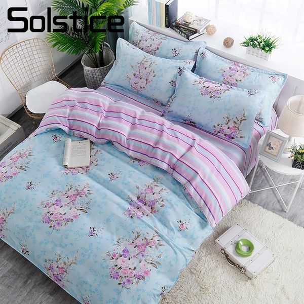 

solstice home textile purple flower blue duvet quilt cover pillowcase stripe flat sheet woman teen girls bedding linen set