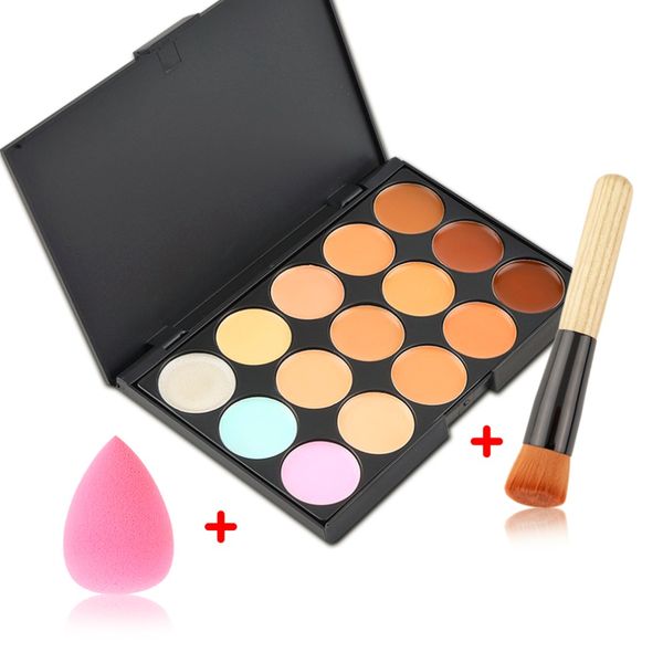 

2017 new makeup set 15 colors contour face cream makeup concealer palette+sponge puff+powder brush drop shipping