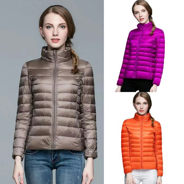 

Wholesale 2018 Women Designer Winter Coats Stand Collar Ultralight Down Coat White Duck Down 90% Woman Designer Clothes Color 13 Size S-3XL