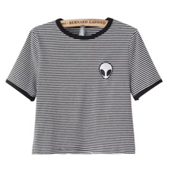 

loose women fashion tee short sleeve sleeves shirt fashion crop alien female colors 9 print t conventional casual s-2xl printing sh tgol, Black