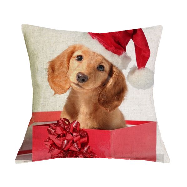 

new style cushion cover christmas festival dachshund 45x45cm happy birthday sausage dog pillow case gift bedroom sofa decoration