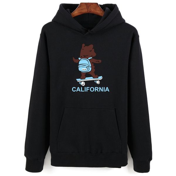 

2018 winter round neck men's hoodies wholesale custom california cartoon bear hip hop winter long sleeve sweatshirt, Black