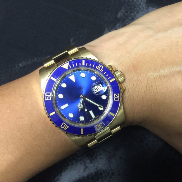 

luxury watch fashion watch yellow gold blue dial ceramic bezel 116618 chest 40mm automatic mens watch men's wristwatch, Slivery;brown
