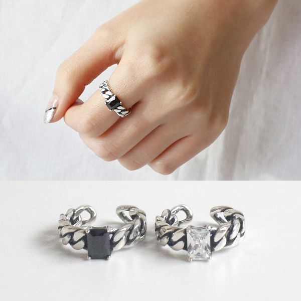 

women chain shape sterling silver s925 rings square agate gems retro luxury style party jewelry ms gift dc117, Golden;silver