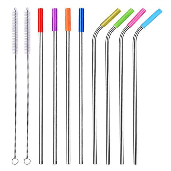 

set of 8 collapsible reusable stainless steel straw reusable eco friendly straw with silicone tips and 2 piece cleaner brush