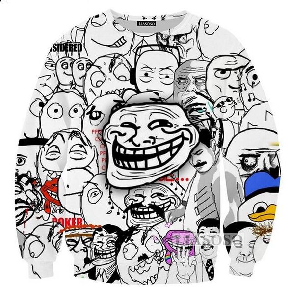 

2018 fashion womens/men meme troll face funny 3d print casual sweatshirts jumper fashion clothing 003, Black
