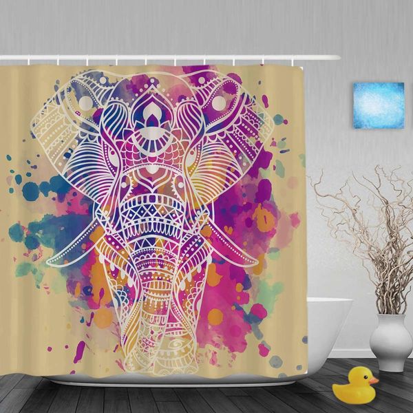 

art painting african elephant shower cutains cute animal decor bathroom shower curtains polyester waterproof fabric with hooks