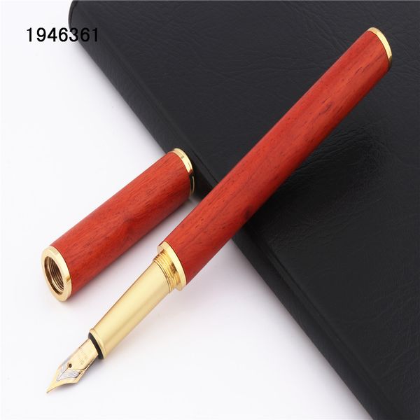 

quality 523 red wood material long stick business office medium nib fountain pen new listed school gift pen