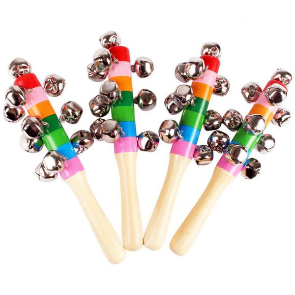 Vendita calda Cartoon Baby Rattle Rainbow Sonagli con campana Giocattoli in legno Strumenti Giocattolo educativo ottimo regalo per bambini o nipoti
