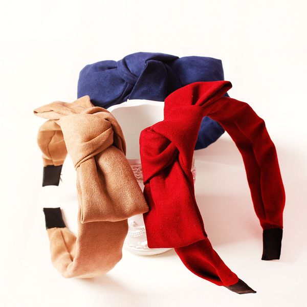 

3pcs/lot red suede bow covered hairbands nude color apricot fall girls headbands autumn leather suede wrap band wedding headband