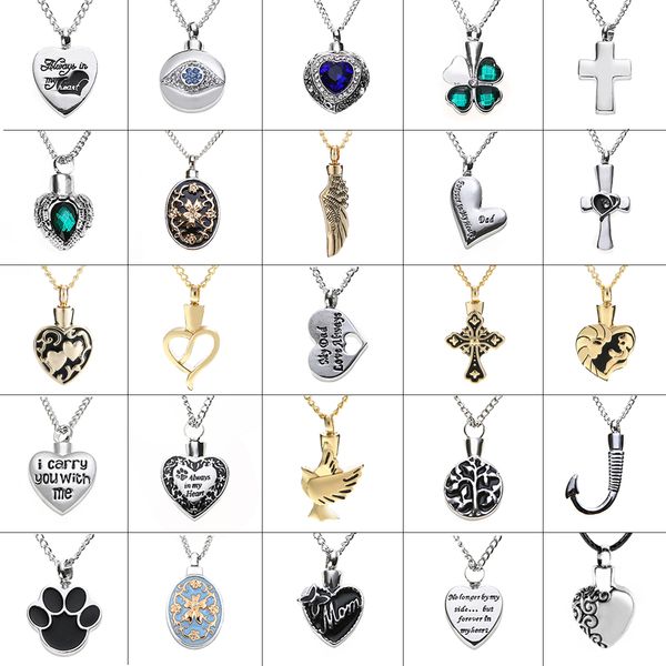 

whole salecharms heart cremation pendant choker necklaces shellhrad ash holder mini keepsake long memorial necklace women men jewelry, Silver
