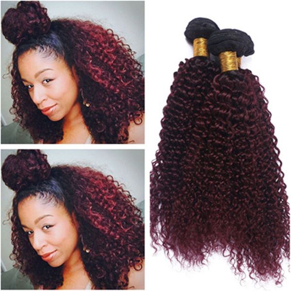 Burgundy Ombre Peruvian Human Hair Weaves Dark Root 1b 99j Wine