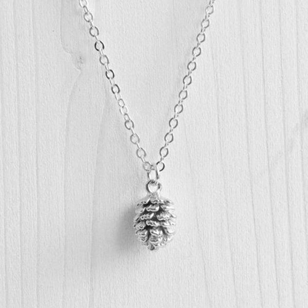 

gold pinecone necklace, mothers necklace,personalized necklace,friend necklace gift xl1140, Silver