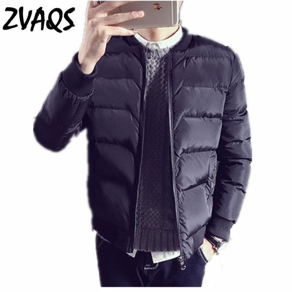 

zvaqs winter jacket men 2018 fashion baseball collar male parka jacket mens black solid thick campera hombre invierno cj126