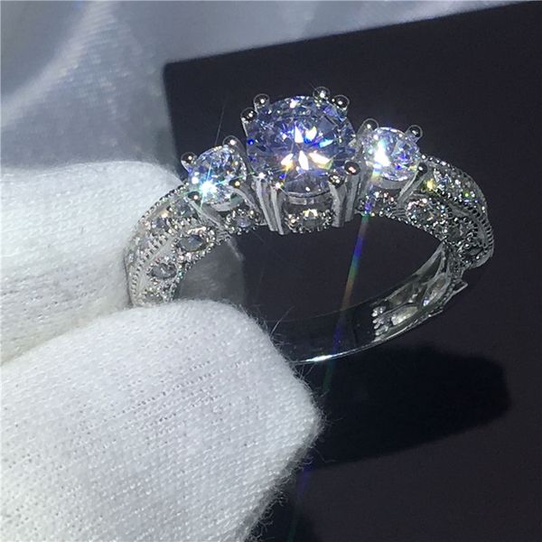 Choucong anéis do vintage de três pedras Diamonique cz ouro branco preenchido anel de noivado casamento banda para mulheres homens amor presente