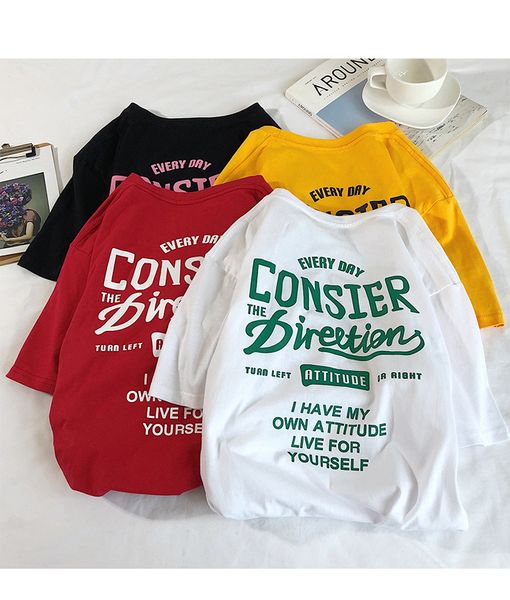 

brand fashion tshirts for women summer letters tees bf style chic casual loose short sleeved, White